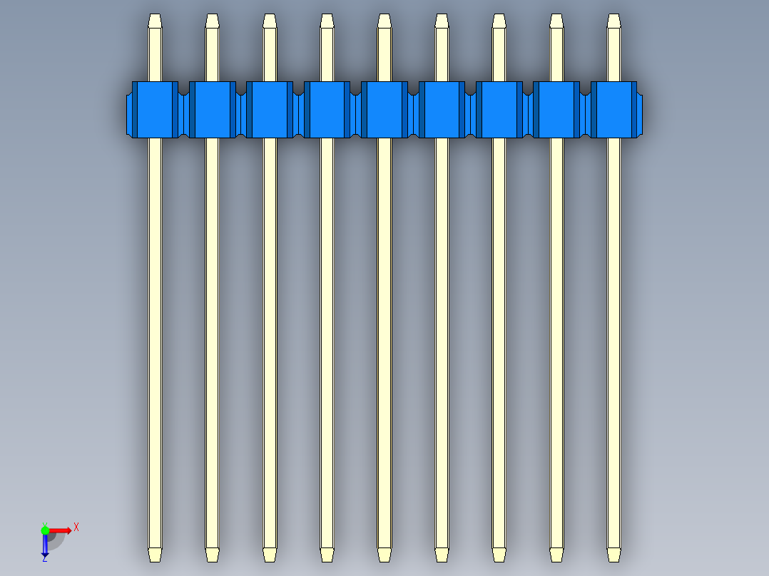 彩色公头100mil（2.54mm）系列-DS1021_blue_1x09p_100mil_Type19_rev1.0俯视图