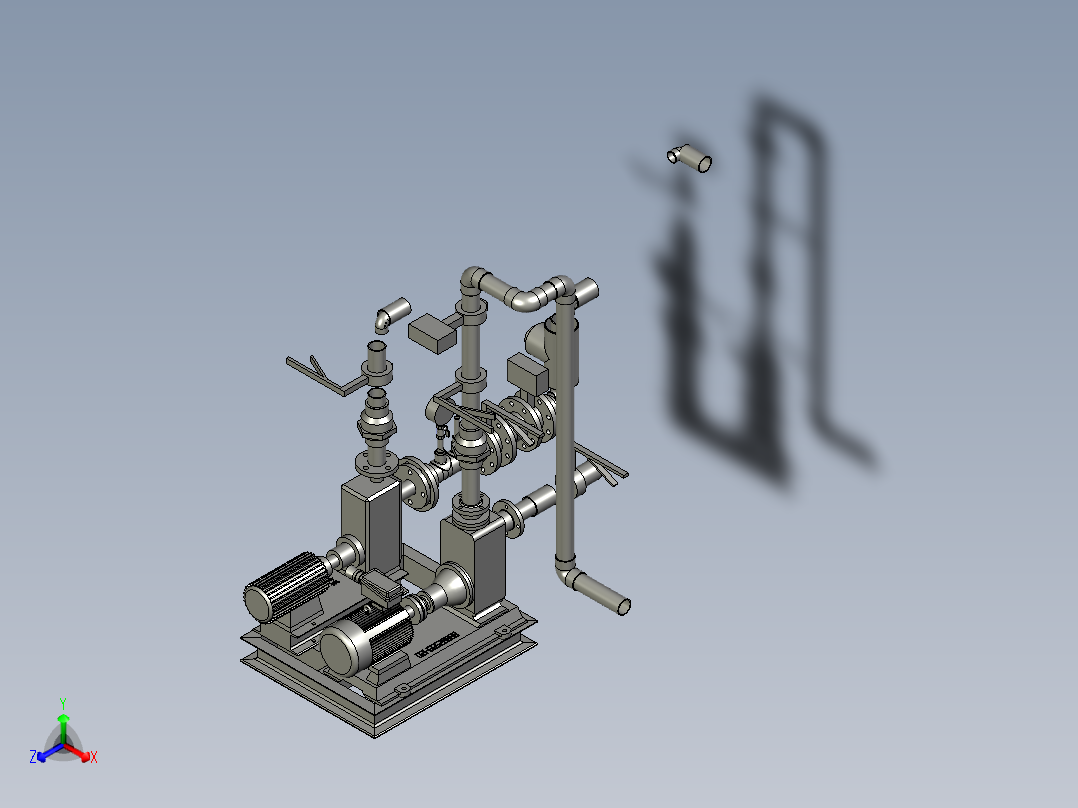 双泵底座装配正等轴测图