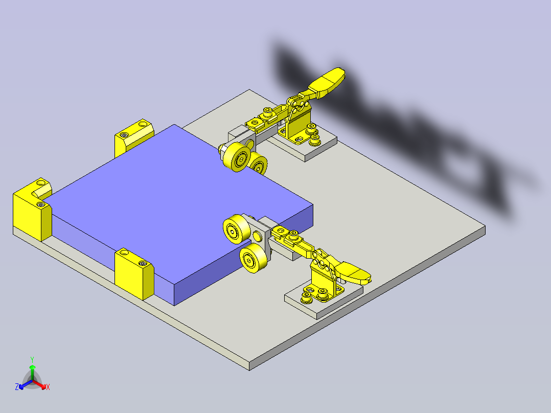 一款L型滚轮头的简易夹紧3D模型正等轴测图