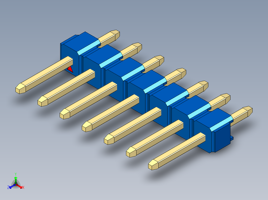 彩色公头100mil（2.54mm）系列-DS1021_blue_1x07p_100mil_Type1_rev1.0正等轴测图