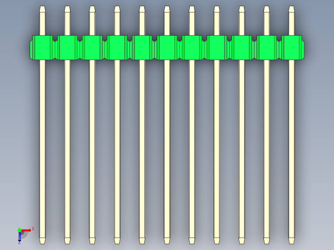 彩色公头100mil（2.54mm）系列-DS1021_green_1x11p_100mil_Type19_rev1.0俯视图