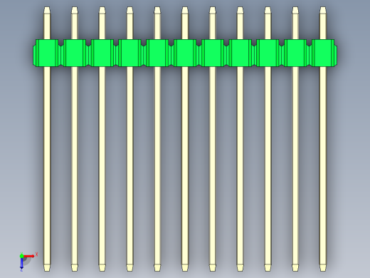 彩色公头100mil（2.54mm）系列-DS1021_green_1x11p_100mil_Type19_rev1.0俯视缩略图