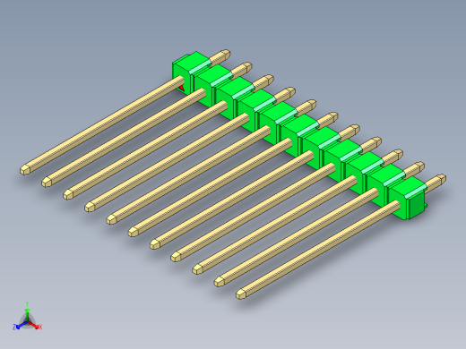 彩色公头100mil（2.54mm）系列-DS1021_green_1x11p_100mil_Type19_rev1.0正等轴测缩略图