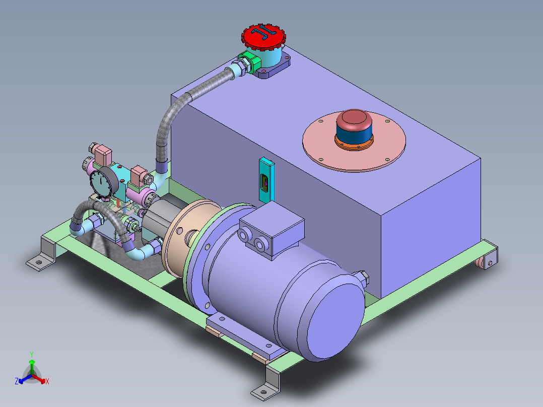 单缸3千瓦12MPa液压站含三维二维说明书主视图