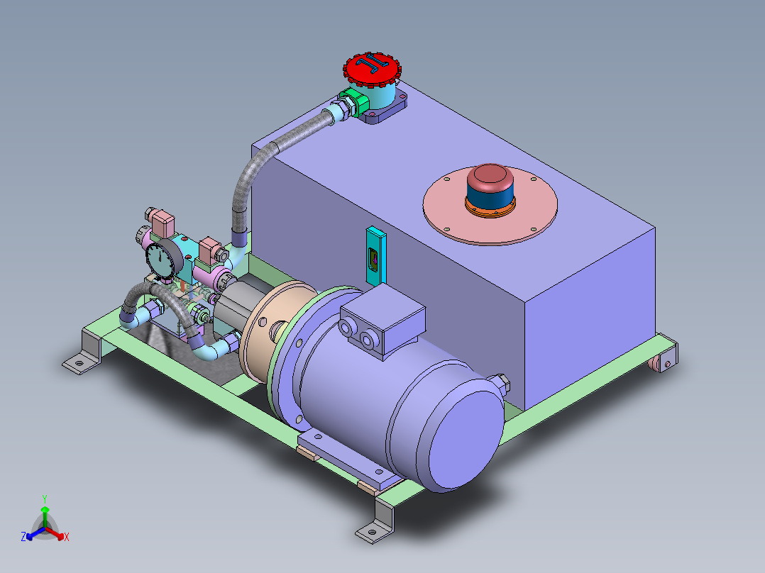 单缸3千瓦12MPa液压站含三维二维说明书正等轴测图