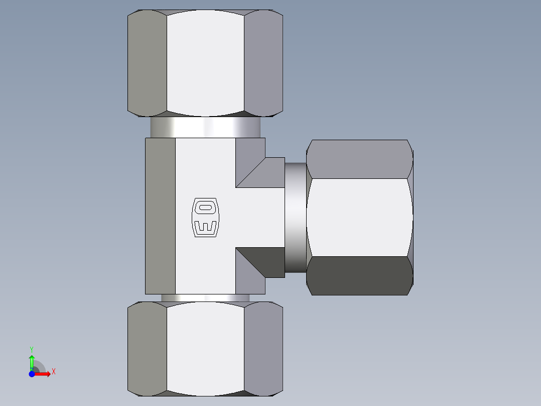 卡套式工业通用硬管接头EO_Swivel_nut_run_tee_EL10ZS71前视图