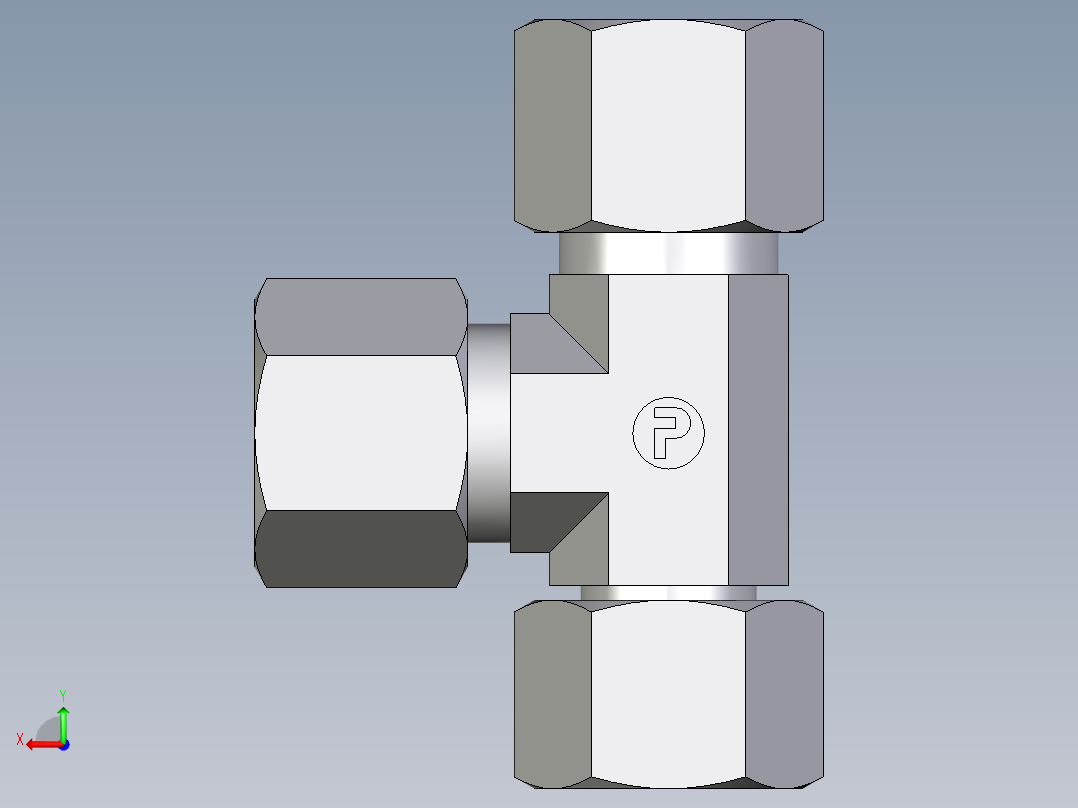 卡套式工业通用硬管接头EO_Swivel_nut_run_tee_EL10ZS71后视图