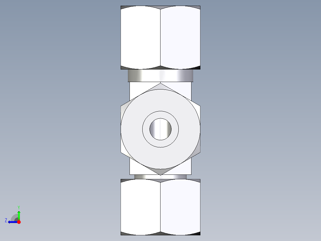 卡套式工业通用硬管接头EO_Swivel_nut_run_tee_EL10ZS71右视图