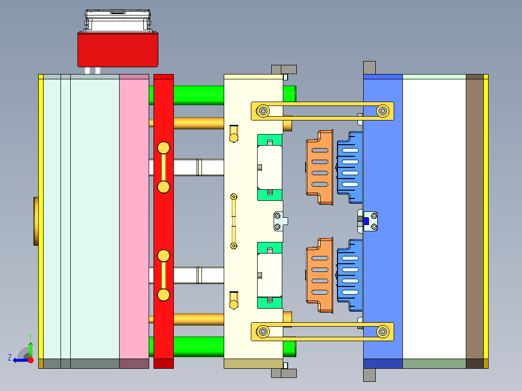 盖模（热流道和滑块型腔）右视图