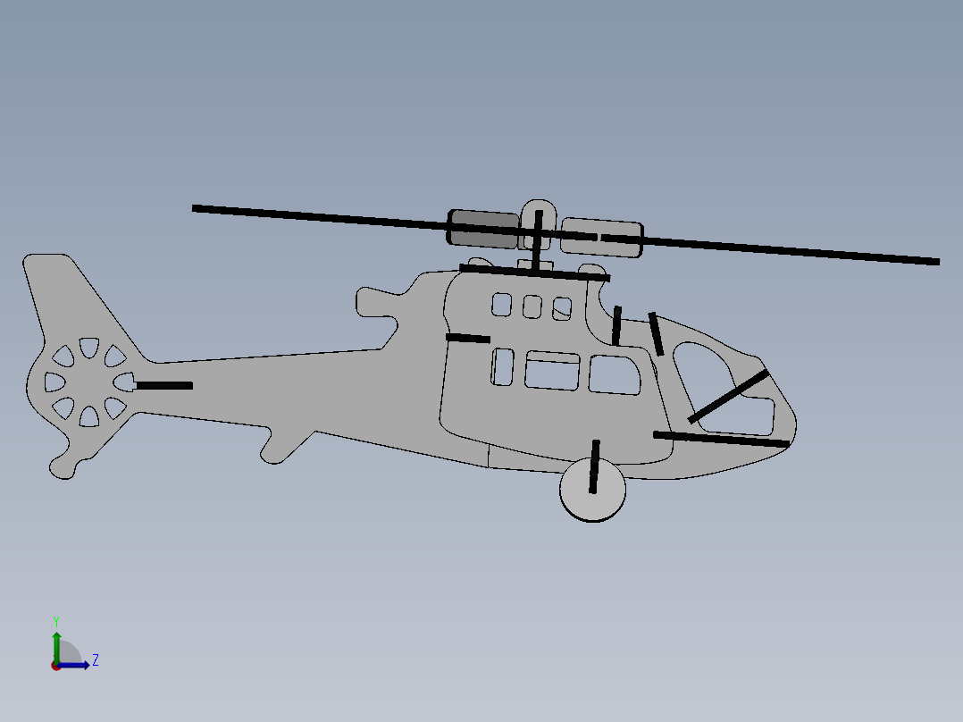 激光下料拼图直升机AutoCAD, Parasolid, SOLIDWORKS 2016左视图