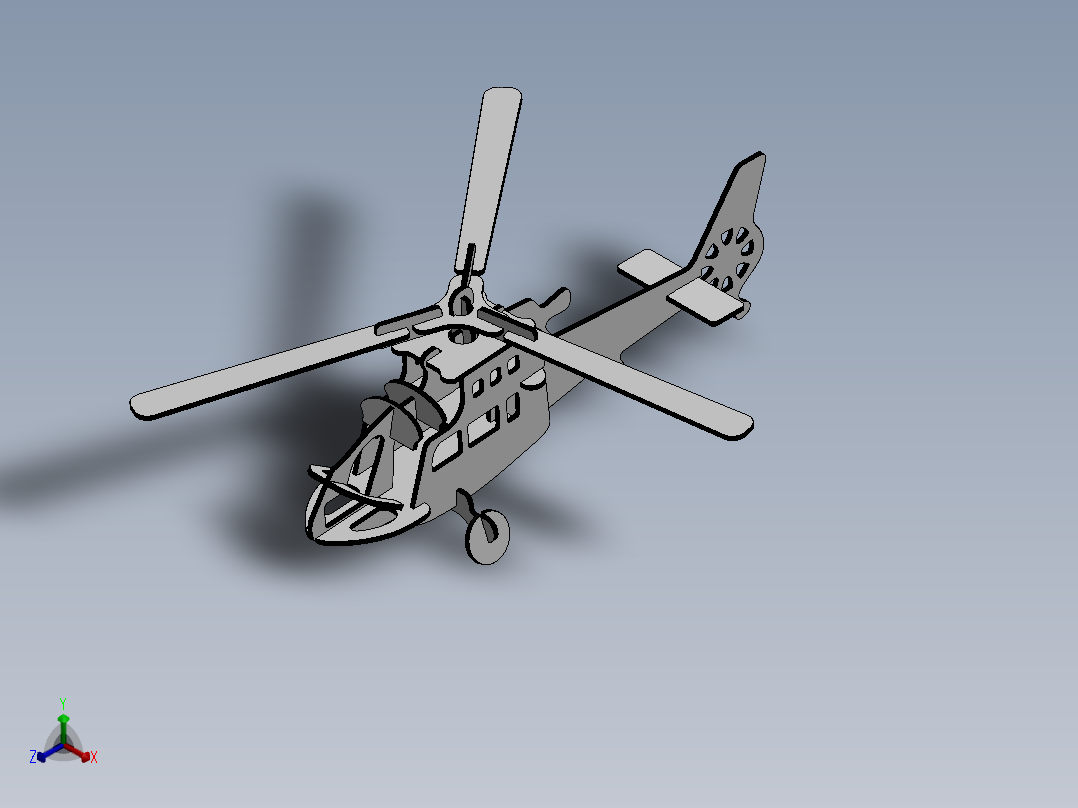 激光下料拼图直升机AutoCAD, Parasolid, SOLIDWORKS 2016正等轴测图