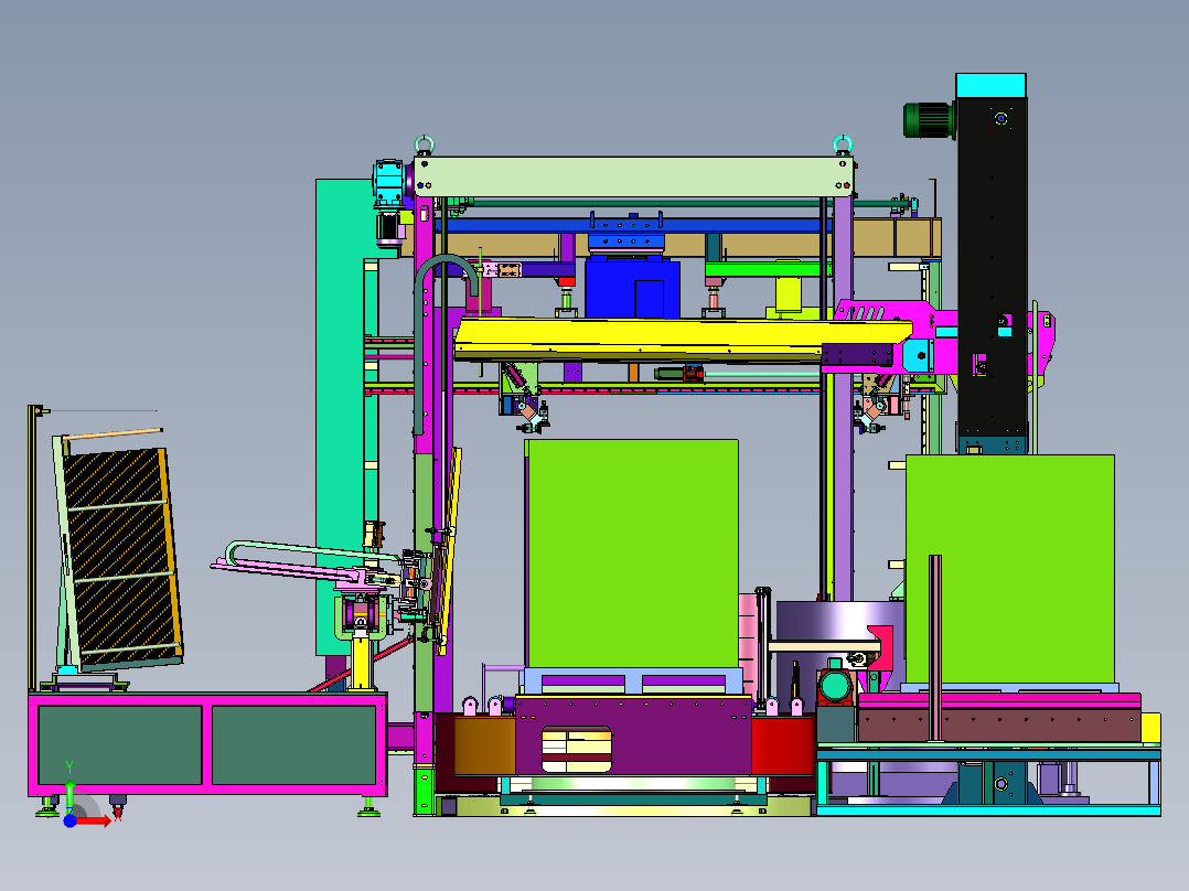 托盘码垛附角覆膜包装线前视图