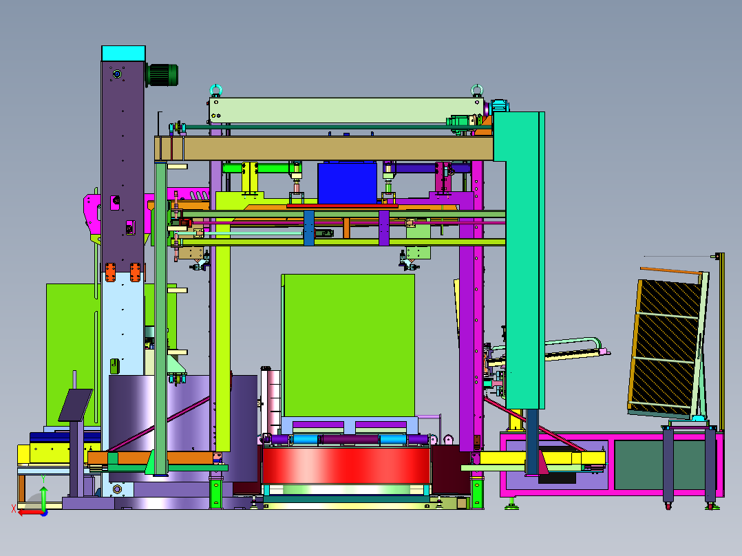 托盘码垛附角覆膜包装线后视图