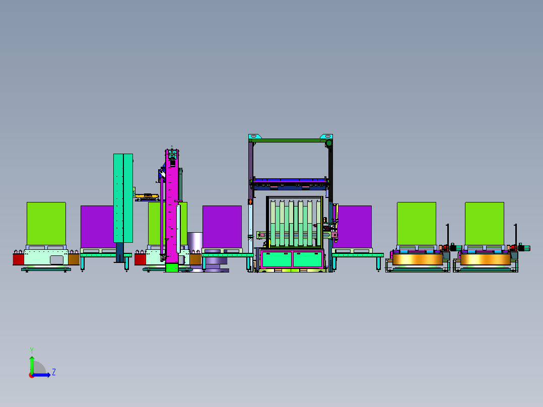 托盘码垛附角覆膜包装线左视图