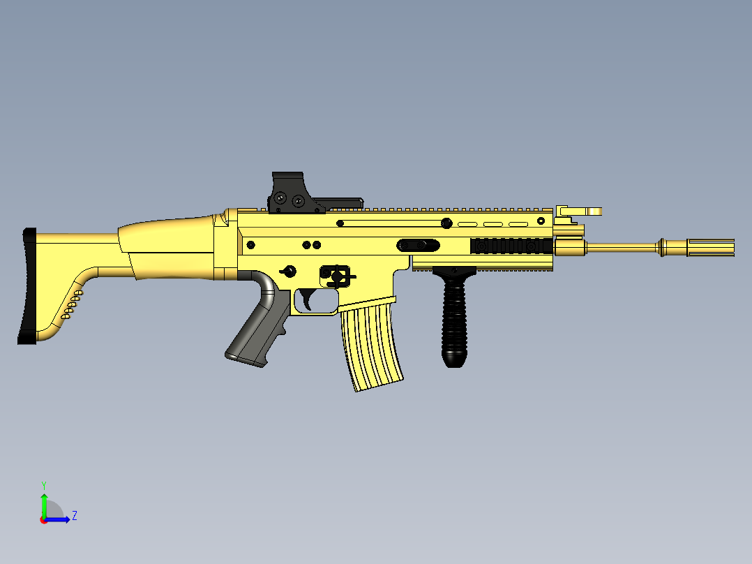 手枪左轮冲锋枪老式狙击步枪设计3D图纸fn-scar-mk16-with-eotech-scope SW STP左视图