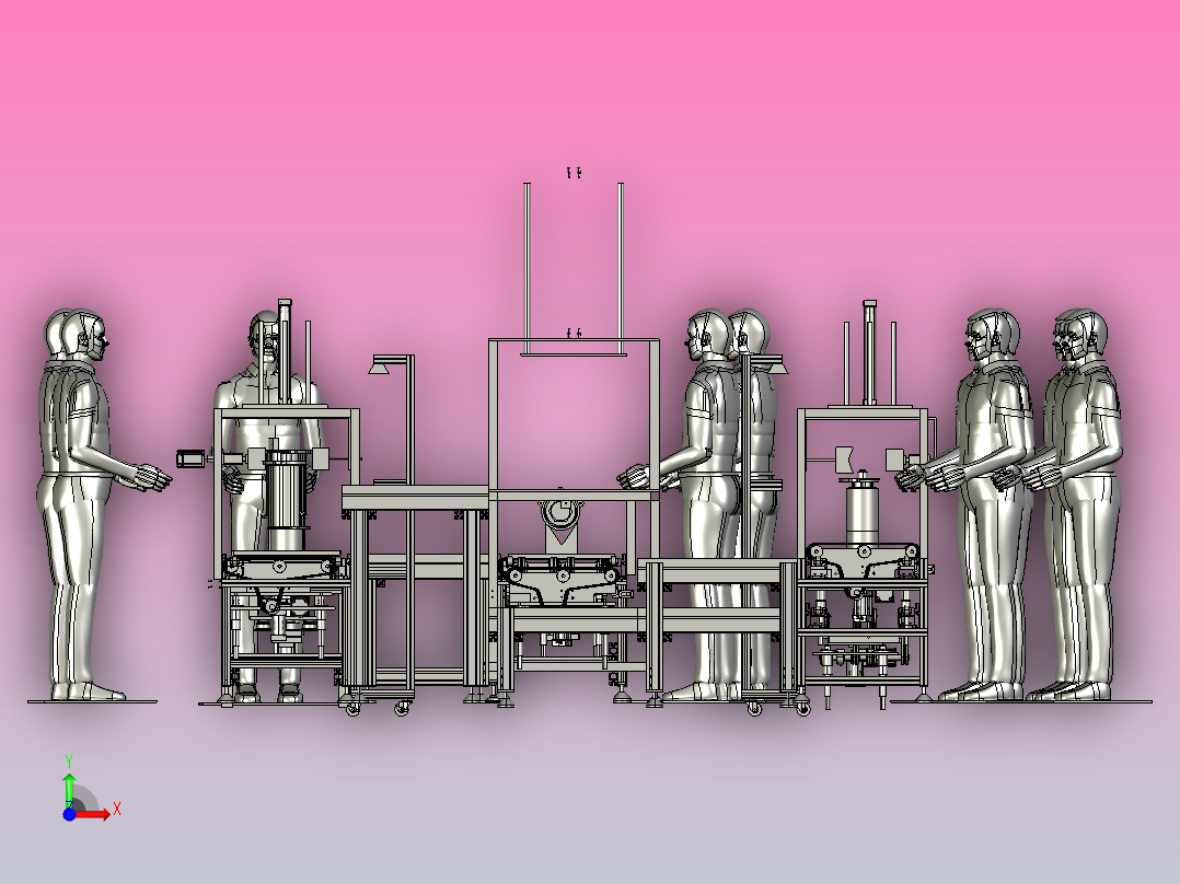 电机组装线（电机定子、转子、罩壳组装流水线）前视图