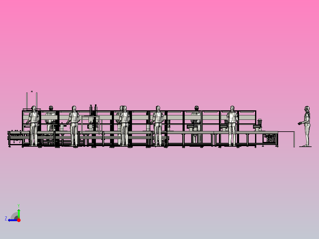 电机组装线（电机定子、转子、罩壳组装流水线）右视图