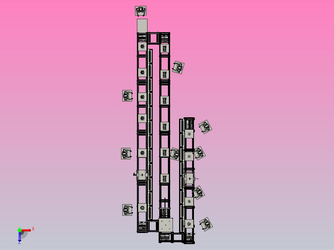 电机组装线（电机定子、转子、罩壳组装流水线）俯视图