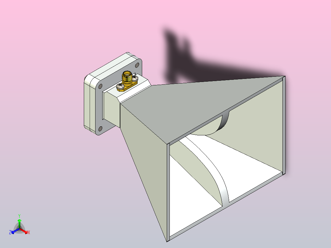 2至8 GHz (S波段至C波段)双脊喇叭3D打印宽带天线正等轴测图