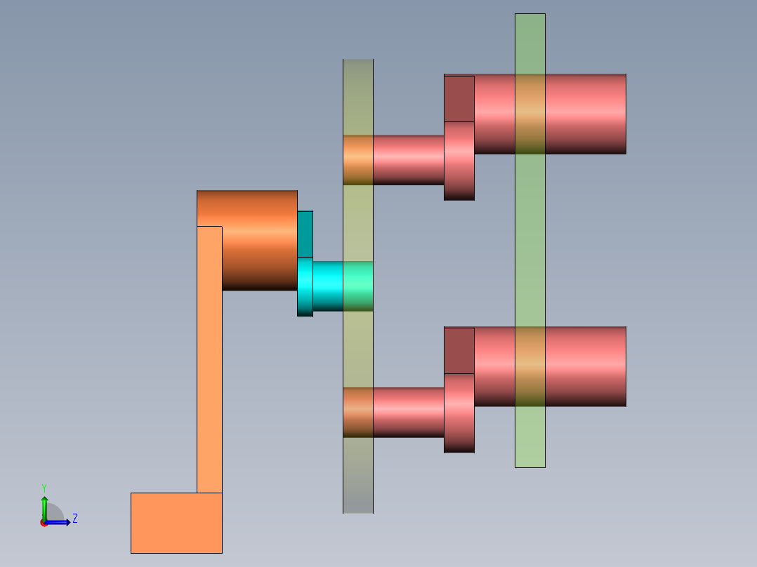 曲柄驱动四组四杆机构左视图