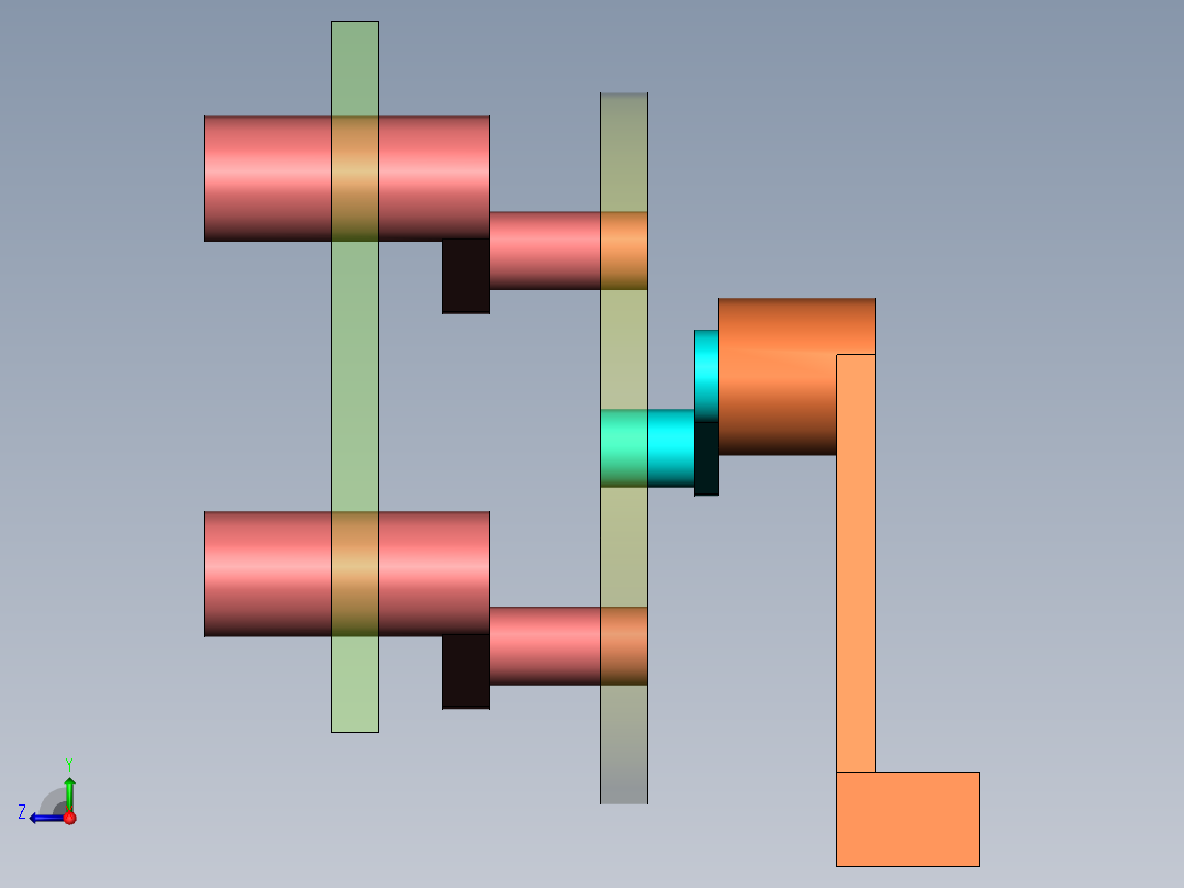 曲柄驱动四组四杆机构右视图