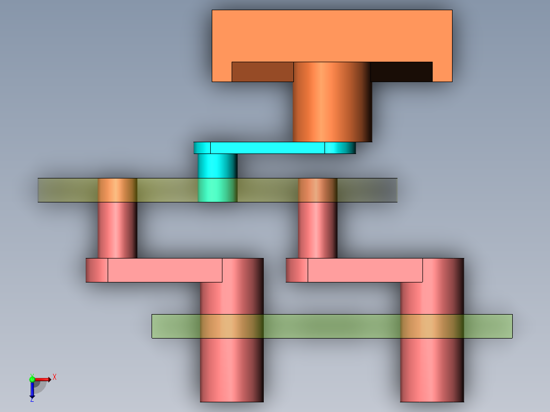 曲柄驱动四组四杆机构俯视图