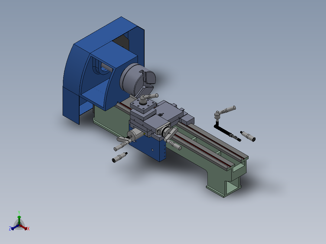 D180x300V车床模型3D图纸 Solidworks设计正等轴测图