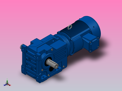 K57底脚轴伸式安装螺旋锥齿轮减速机K57-Y0.55-4P-76.56-M1-0°-A+B正等轴测缩略图