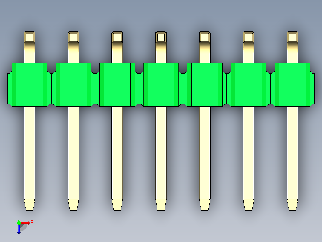 彩色公排针 100mil 2.54mm 系列-DS1022_green_14p_100mil_TypeSMT_rev1.0俯视图