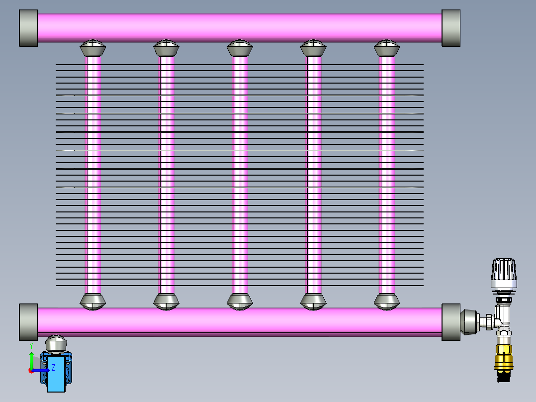 定制散热器，2 管蒸汽左视图