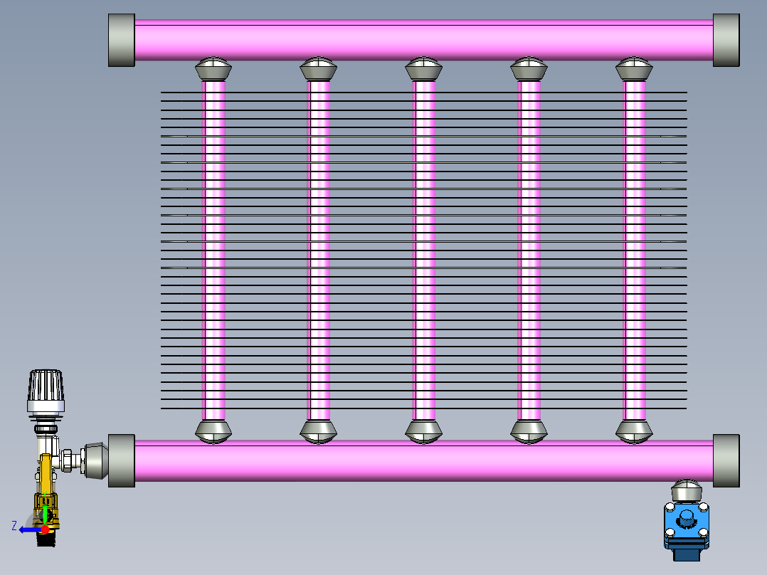 定制散热器，2 管蒸汽右视图