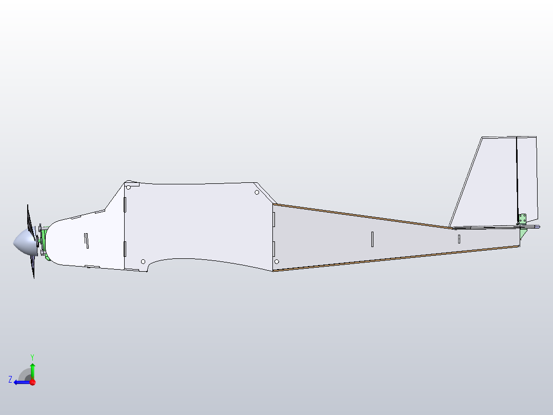 WF77型双层机翼飞机航模结构3D图纸 附平面工程图右视图