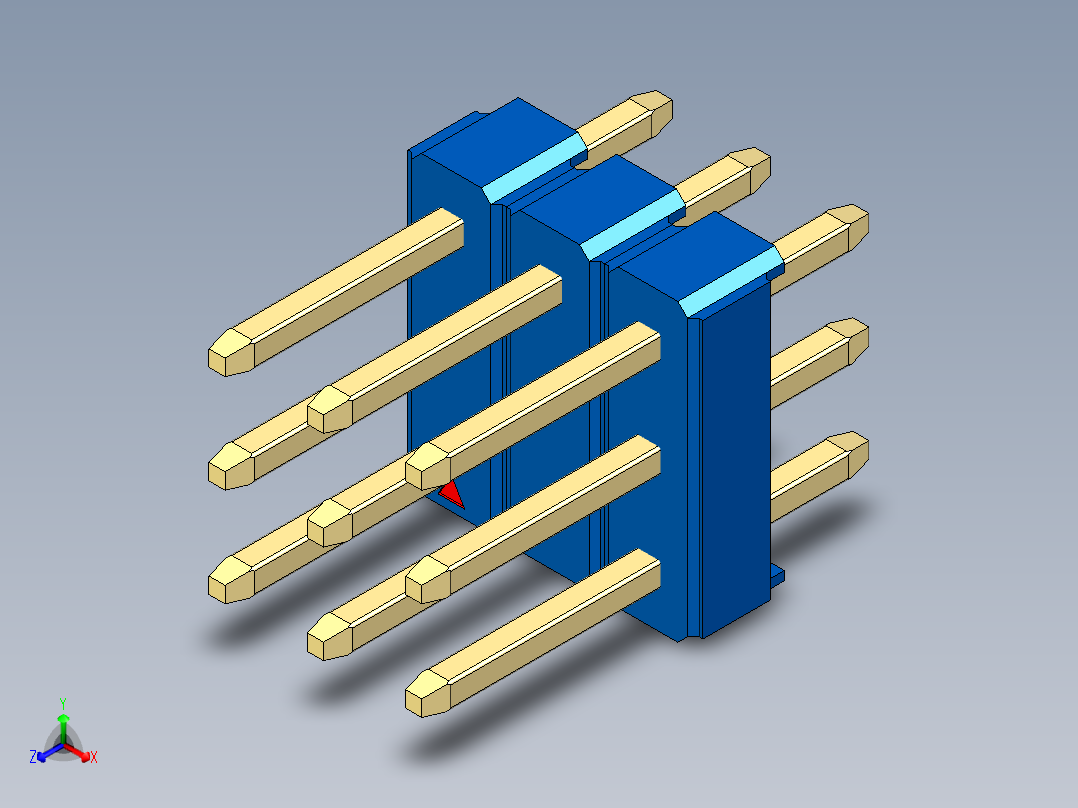 彩色公头100mil（2.54mm）系列-DS1021_blue_3x03p_100mil_Type1_rev1.0正等轴测图