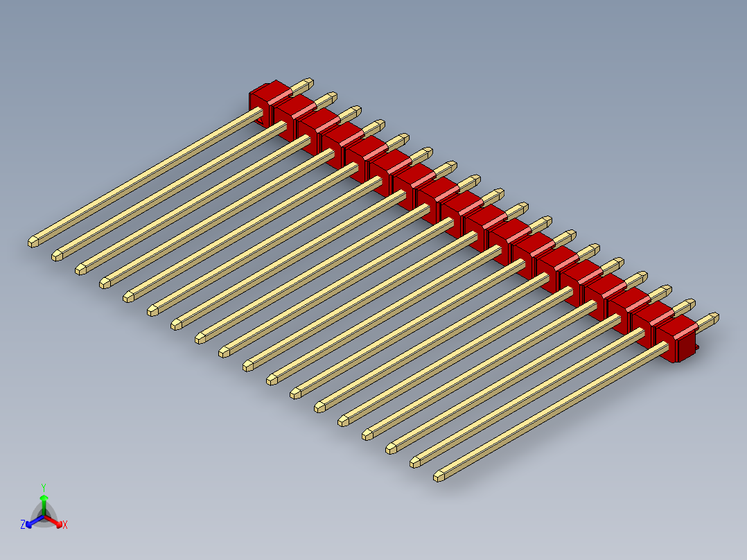 彩色公头100mil（2.54mm）系列-DS1021_red_1x18p_100mil_Type43_rev1.0正等轴测图