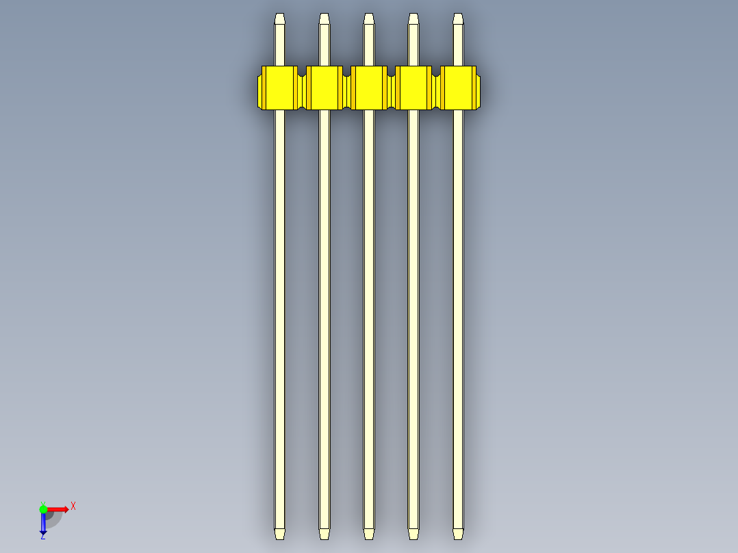 彩色公头100mil（2.54mm）系列-DS1021_yellow_1x05p_100mil_Type43_rev1.0俯视图