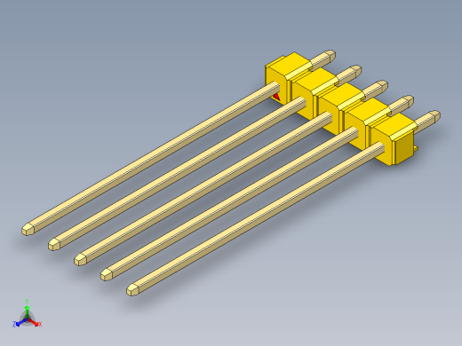 彩色公头100mil（2.54mm）系列-DS1021_yellow_1x05p_100mil_Type43_rev1.0正等轴测缩略图