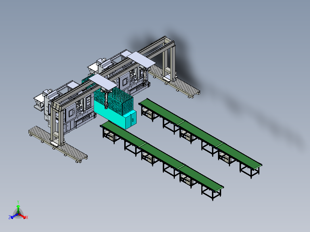 带物料仓的数控车床与门架式机械手组合