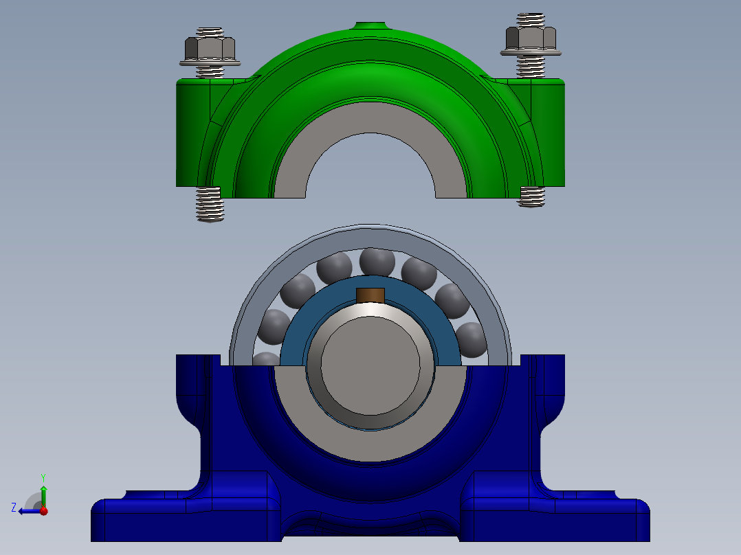 Cojinetes滚珠轴承与轴承座3D数模图纸 Solidworks设计右视图