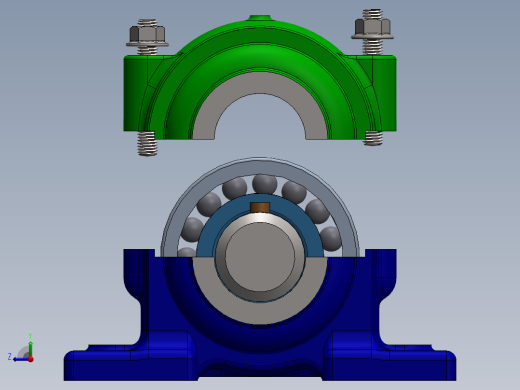 Cojinetes滚珠轴承与轴承座3D数模图纸 Solidworks设计右视缩略图