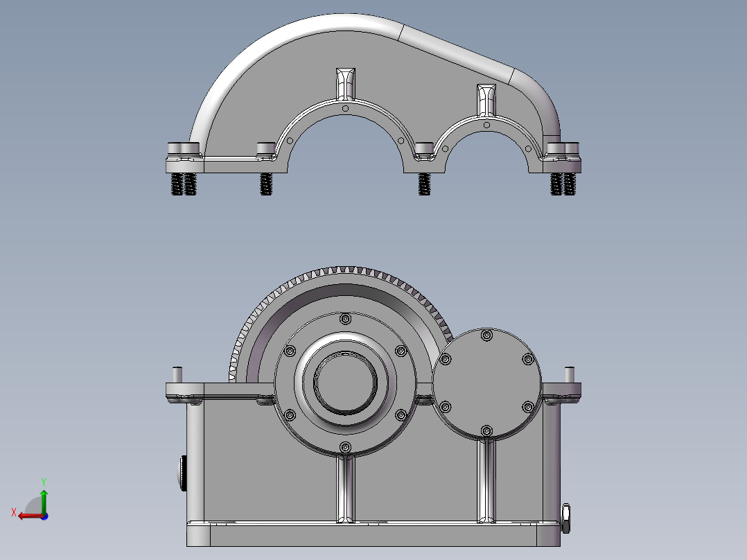 V带二级展开式圆柱齿轮减速器后视图