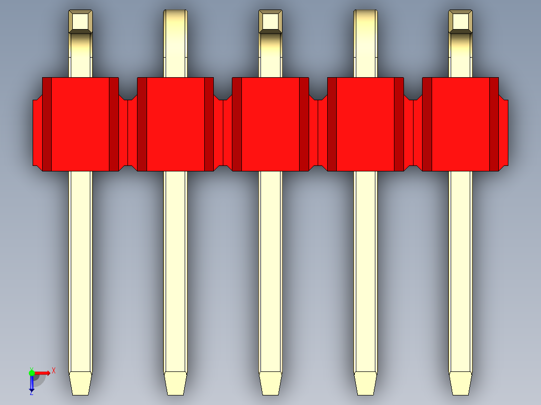 彩色公排针 100mil 2.54mm 系列-DS1022_red_05p_100mil_Type_SMT_R1_rev1.0俯视图