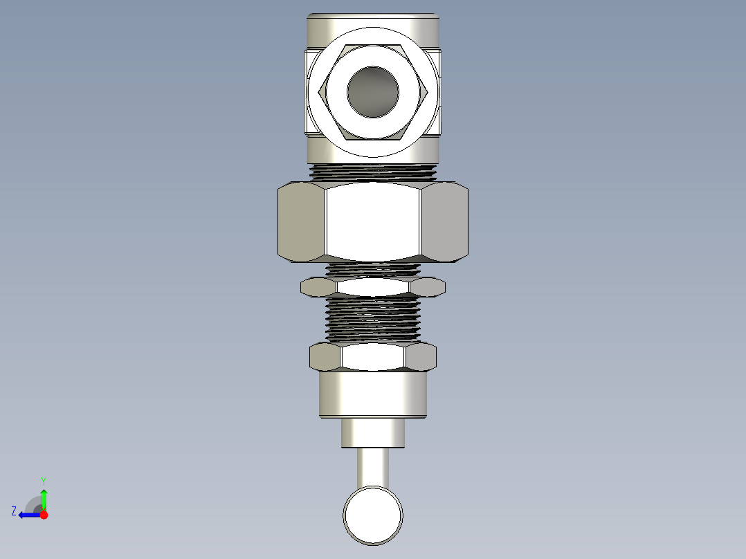 不锈钢严酷应用活接头阀盖针阀，GB系列，调节杆右视图