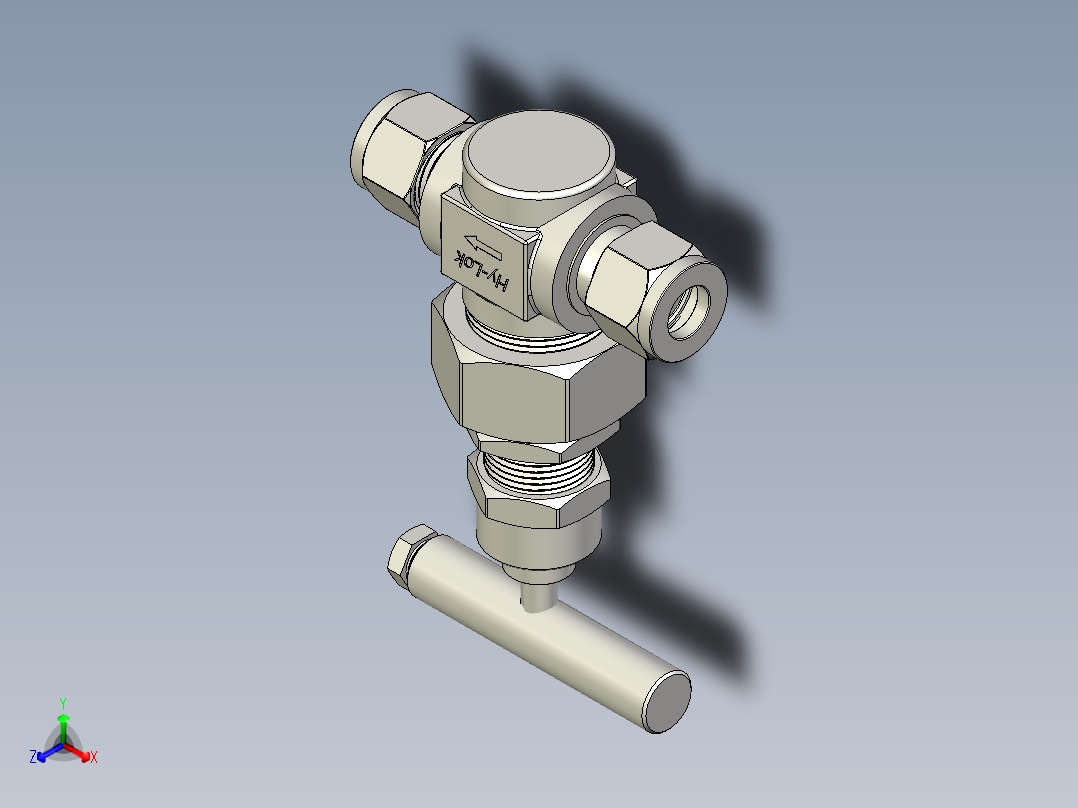 不锈钢严酷应用活接头阀盖针阀，GB系列，调节杆正等轴测图