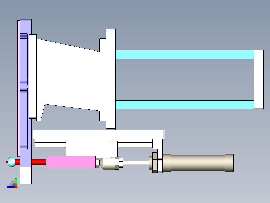 油嘴的分料气缸机构右视图