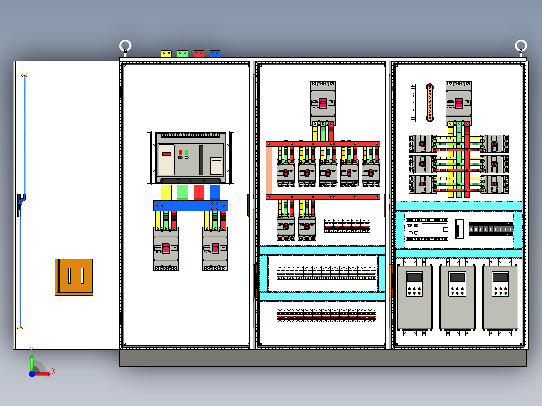 三柜组装万能断路器630A正装plc软启动控制柜 55391前视图