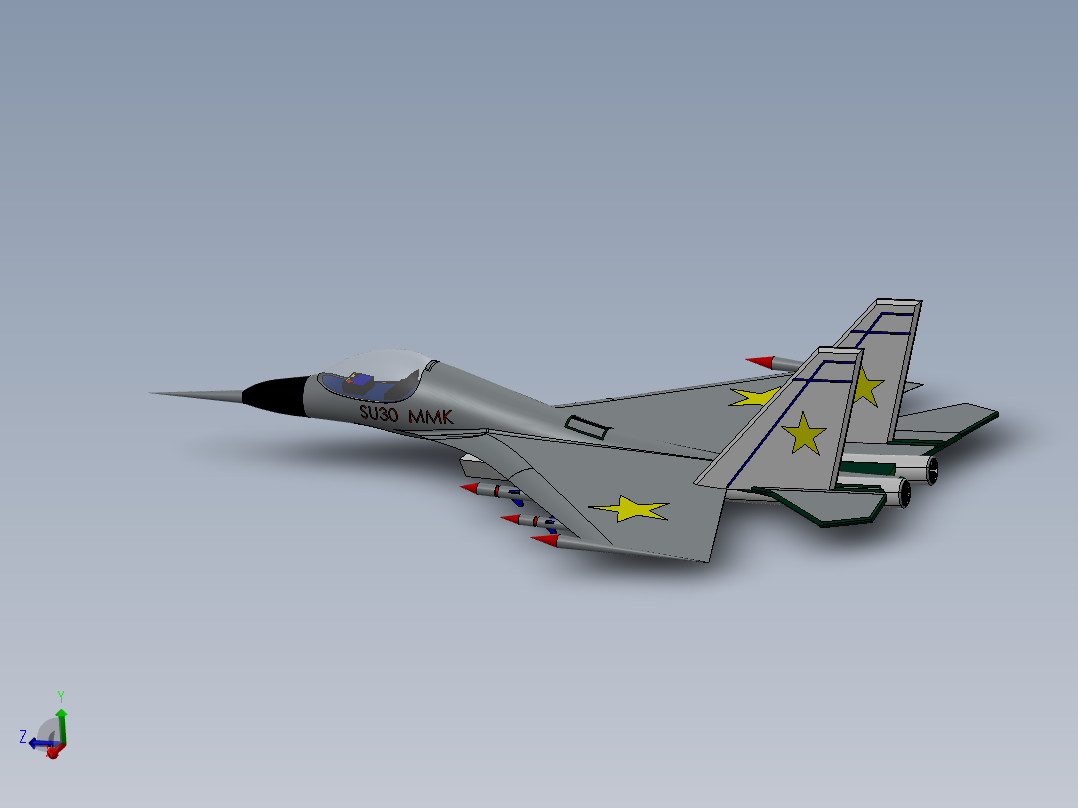 SU30 MMK苏30战斗机简易模型3D图纸 Solidworks设计