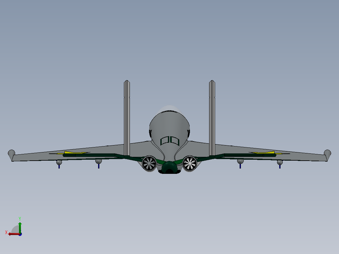 SU30 MMK苏30战斗机简易模型3D图纸 Solidworks设计后视图