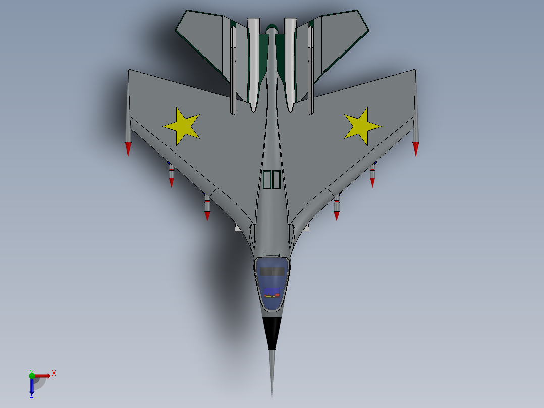 SU30 MMK苏30战斗机简易模型3D图纸 Solidworks设计俯视图