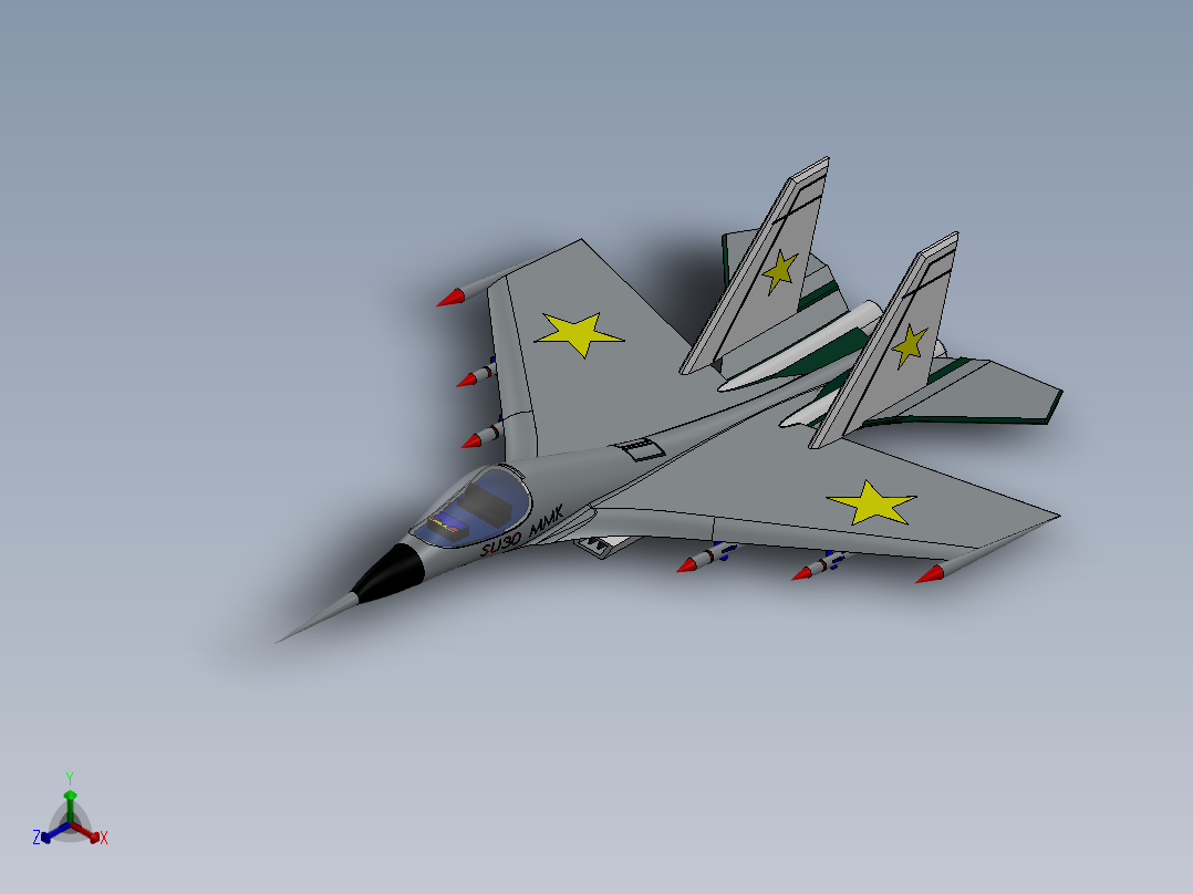 SU30 MMK苏30战斗机简易模型3D图纸 Solidworks设计正等轴测图