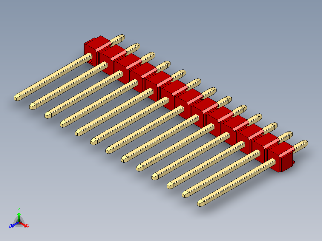 彩色公头100mil（2.54mm）系列-DS1021_red_1x13p_100mil_Type5_rev1.0主视图